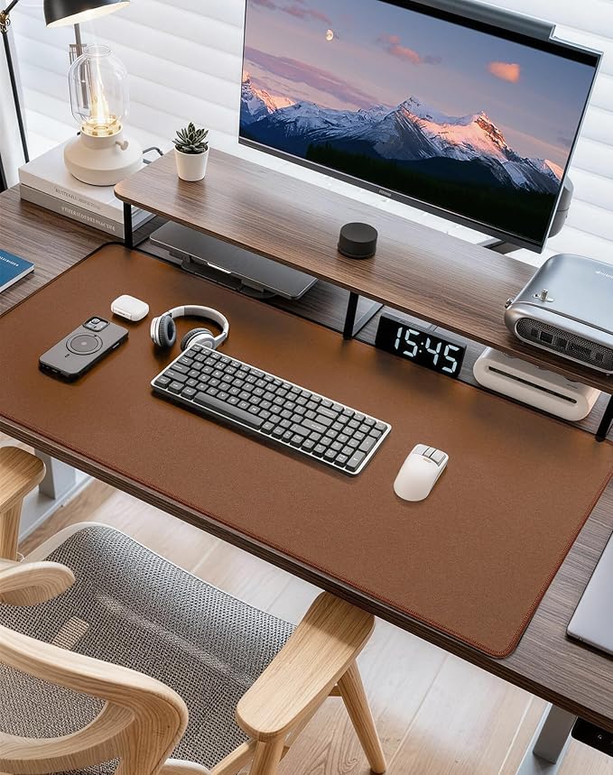 Waterproof Large Gaming Mouse Pad with Durable Stitched Edges, Non-Slip Rubber Base, Grainy Jacquard Mouse Mat Desk Pad for Home Office Gaming, 31.5''x11.8''x0.12'', Matte Brown