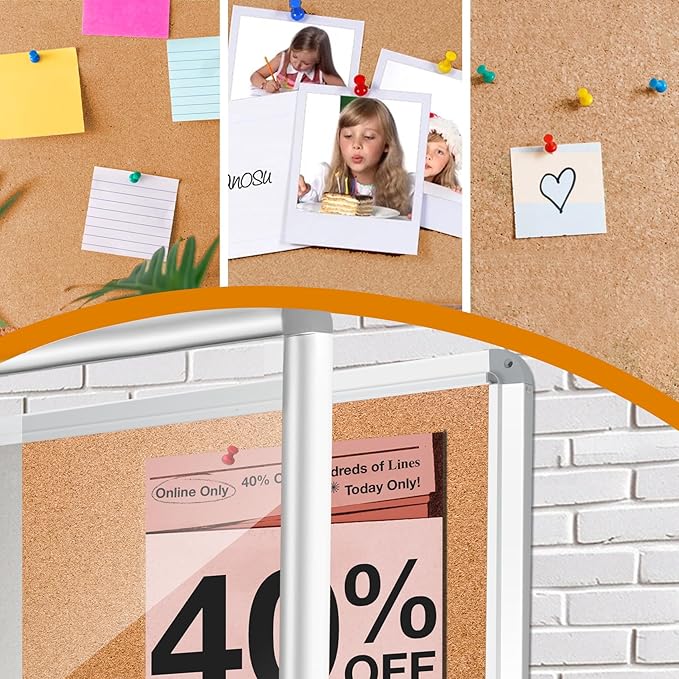 36"x24" Outdoor Enclosed Bulletin Board with Locking Door,Outdoor Bulletin Board Weatherproof Aluminum Frame,Shatter-Resistant Tamper-Proof Display Board Case Cork Board for School, Office, Park