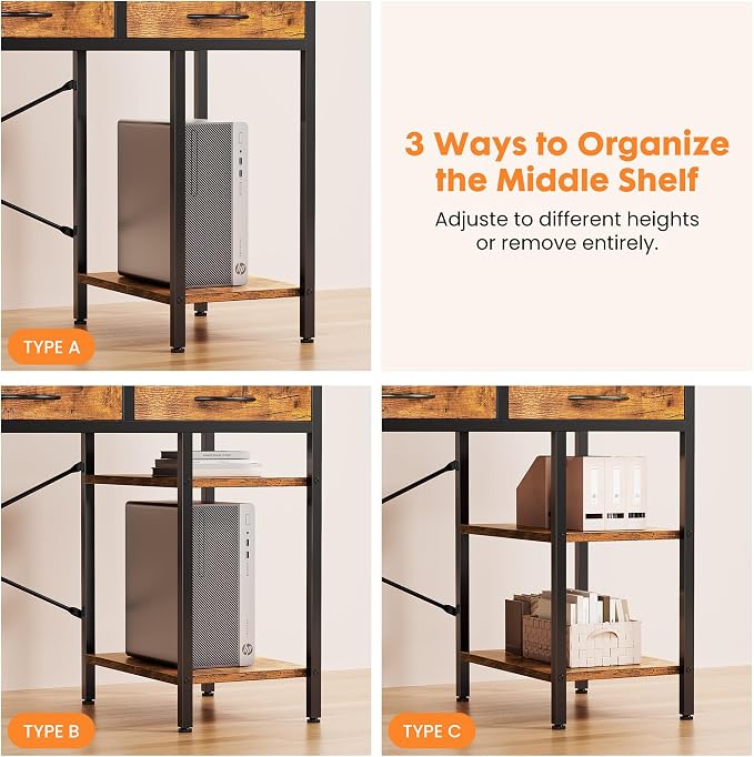 OLIXIS 55 Inch Computer Desk with 6 Fabric Drawers, for Home Office Work | 6 Fabric Drawers & Reversible Gaming Desk, Office Workstation, Corner Desk with Storage, Home Office,Living Room,Dorm, Brown