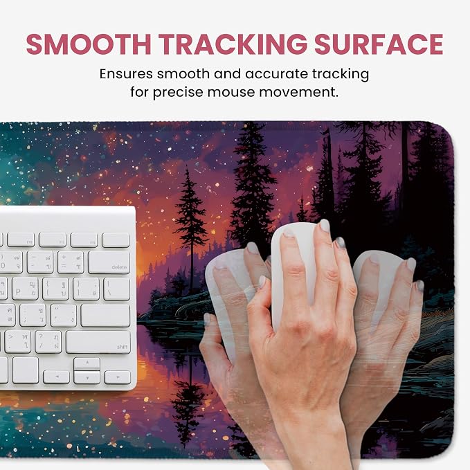 Aesthetic Desk Mat, Cute Aurora Lake Desk Pad Protector for Work & Decor, 35.4" x 15.7", Pretty Non-Slip Extended Mouse Pad for Office or Home