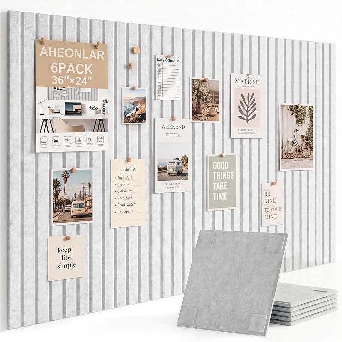 Felt Bulletin Board 36"x 24", Cork Boards for Walls, 6 Pack Bulletin Board Large Cork Board for Office, Felt Boards with 40 Safe Removable Adhesive Tabs Wall Decor for Home(Light Gray)