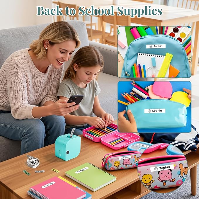 Phomemo Label Maker Machine with Tape, P12 Bluetooth Mini Label Makers Thermal Transfer Ribbon Printer Machine with Typewriters Templates for Home, School, Clothes, Gift Wrapping, Office, Green