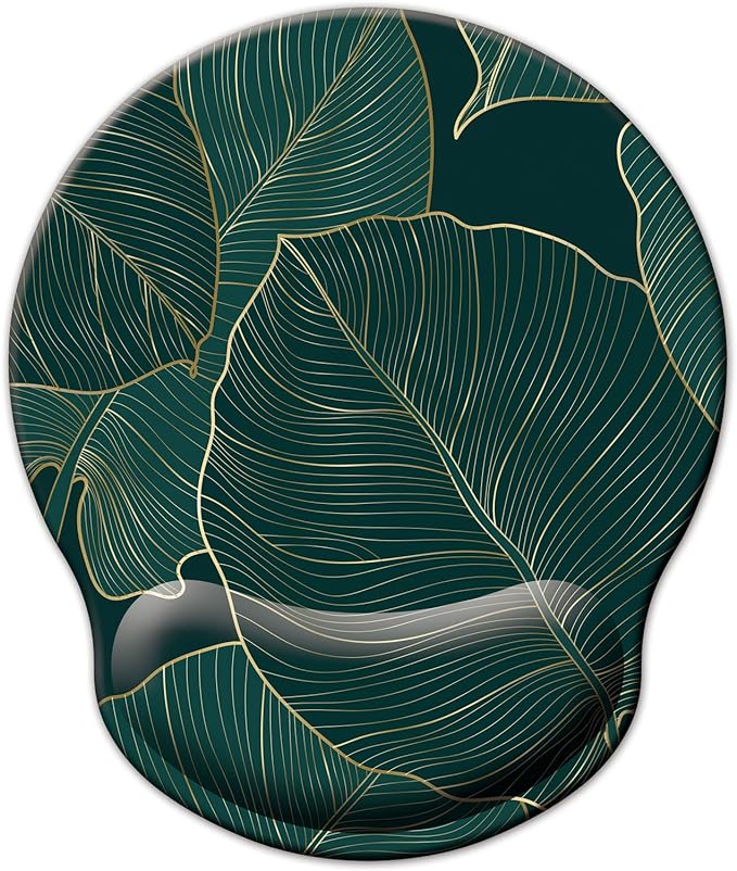 Mouse Pad with Wrist Support, Ergonomic Mouse Pad with Memory Foam Wrist Rest Cushion, Non-Slip Rubber Base Gaming Mice Pad for Home Office Computer Laptop, Green Leaves