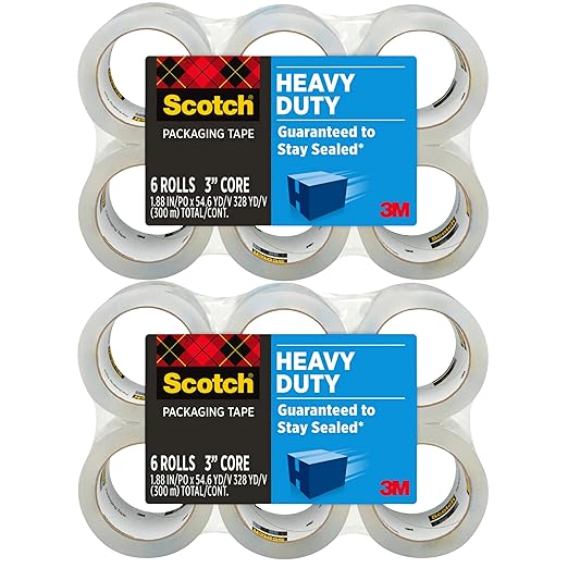 Scotch Heavy Duty Shipping Packaging Tape 3850, Clear, 1.88 in x 54.6 yd (48 mm x 50 m), 12 Pack (12 Rolls), 3.0 Mil Box Sealing Tape