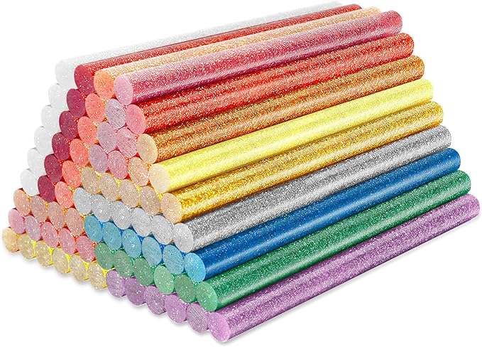 Colored Hot Glue Sticks Mini, 3.93 x 0.27 in Glitter Glue Stick, EVA Adhesive Colorful Hot Melt Glue Sticks for DIY Art Craft, Sealing, General Repairs and Gluing Projects, 72 PCS, 12 Colors