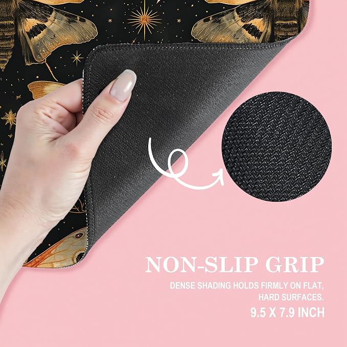 Vintage Moody Moth Pattern Mouse Pad, Dark Contemporary Botanical Symmetrical Moth Mousepad for Desk Home Office Dorm Computers Laptop, Gothic Aesthetic Desk Accessories, 9.5x7.9 Inch