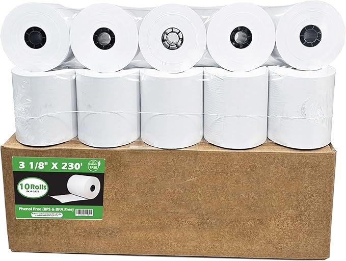 Phenol Free Thermal Paper (10 Rolls) 3 1/8 x 230 Receipt Rolls fits all Clover POS Cash Register Printers, Star Micronics SCP700 TSP100 TSP300 TSP400 (BPA & BPS Free) from BuyRegisterRolls