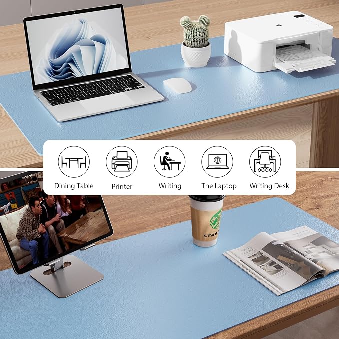 Aothia Faux Leather Desk Mat for Keyboard & Mouse (Sky Blue, 48" x 17") | Creates One Clean Surface For Your Keyboard, Mouse And Laptop, Helping Keep Your Workspace Organized Every Day