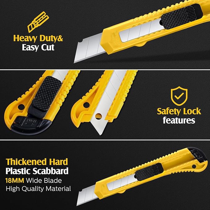 Box Cutter Retractable Utility Knife 18mm Wide Blade Razor Knife Plastic Cardboard Cutter for Office Art, Craft and Home Use (200 Pcs)