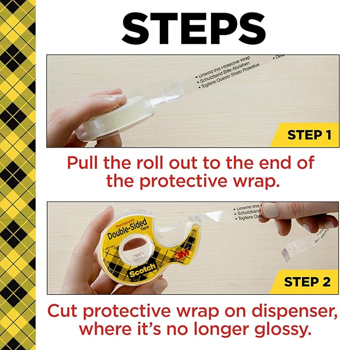 Scotch Double Sided Tape with Tape Dispenser, Office and School Supplies for Arts and Crafts, Alternative to Scrapbooking Glue, 0.5 in. x 250 in., 1 Roll with Dispenser