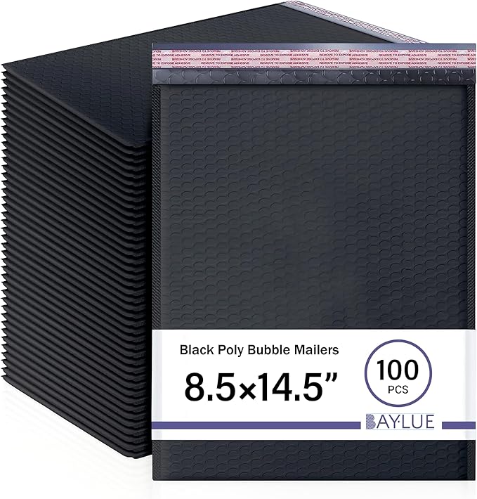 Black 8.5x14.5 Inch Poly Bubble Mailers #3 |Self Seal Padded Envelopes | Air Cushioned Bubble Mailer | Usable Size 8.5x13.5 Inch | 100 Pack Bulk | Waterproof | Lightweight Mailing Shipping Bags