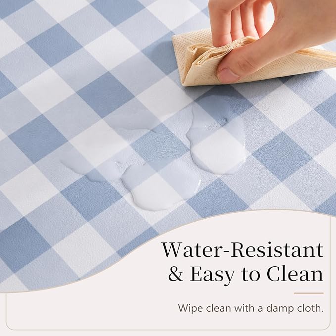 Ohocut Scalloped Gingham Checkered Desk Pad，Blue：31.5" x 15.7" | Large, Premium Faux Leather, Anti-slip Bottom, Water Repellent, Easy to Clean, Aesthetic Trendy Design