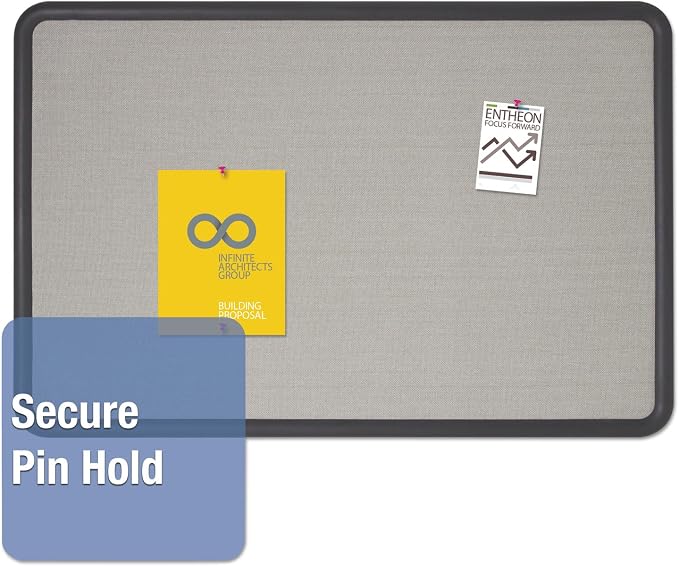 Quartet Bulletin Board, Fabric, 3 x 2 Feet, Office Bulletin Boards, Contour Gray Plastic Frame (7693G)