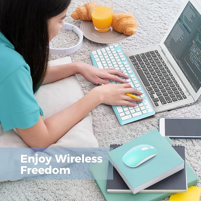 Wireless Keyboard and Mouse Combo, Lovaky 2.4G Full-Sized Ergonomic Keyboard Mouse, 3 DPI Adjustable Cordless USB Keyboard and Mouse, Quiet Click for Computer/Laptop/Windows/Mac (1 Pack, Blue) | Ergonomic, Low profile Keys, 3 DPI Adjustable, 2.4G Quiet...