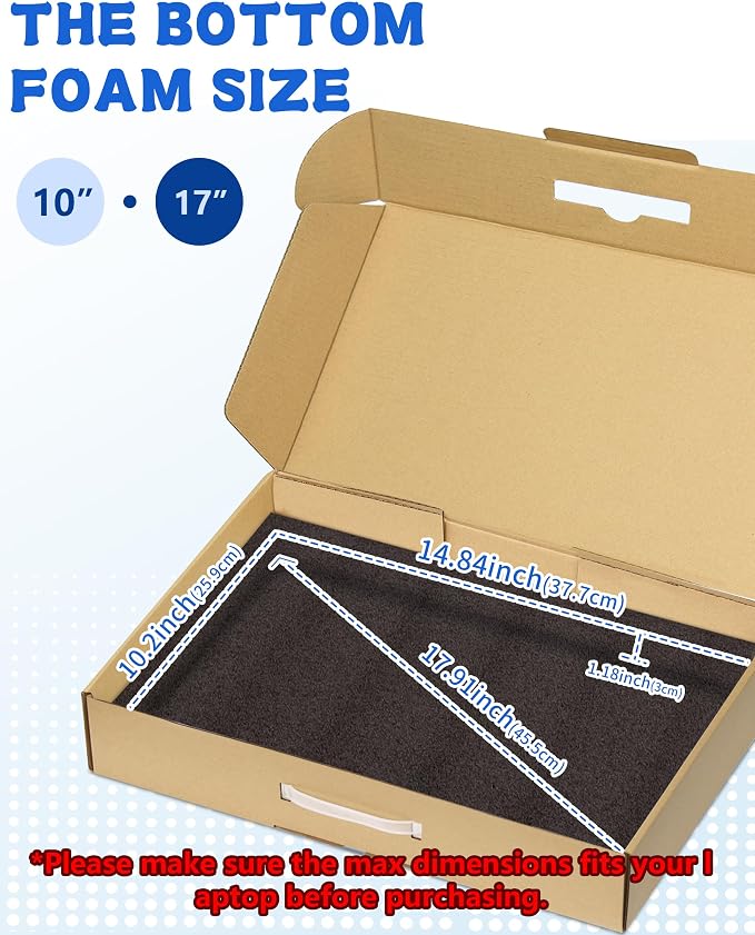 Laptop Shipping Box with Handle, Corrugated Mailer for 17 Inch Notebook Transport, Protective Foam Inserts and Separate Accessory Compartment, Professional Electronics Packaging Box