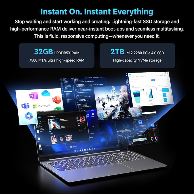 GEEKOM GeekBook X16 Pro Laptop, 16" 2.5K IPS, 2.8 lb Slim Portable Notebook | Up to 17 Hours, Intel Ultra 9, 32GB LPDDR5x 7500MHz 2TB SSD, Dual Fan Cooling, USB4, Fingerprint, Privacy Shutter, Windows 11