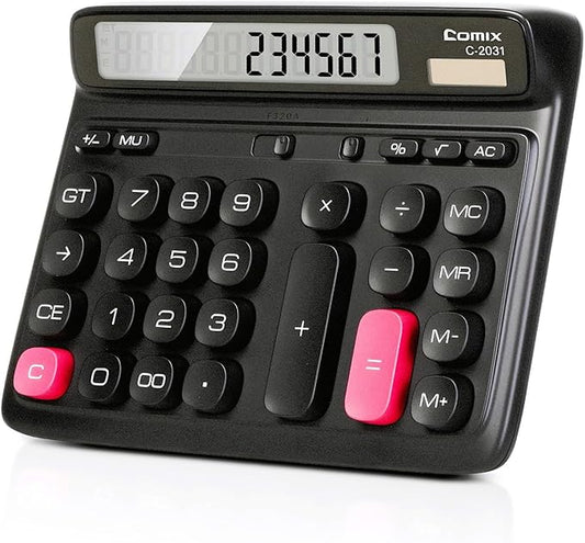 Comix Desk Calculator with 12 Digits Large LCD Display, Solar Battery Dual Power, Large Computer Keys Basic Calculator for Home Office School