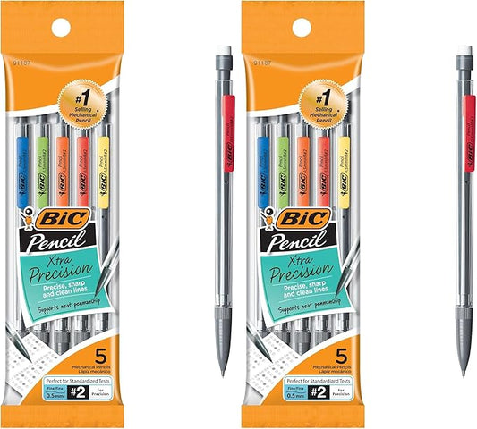 BIC Xtra-Precision Mechanical Pencil, Clear Barrel, Fine Point (0.5mm), 5-Count (Pack of 2)