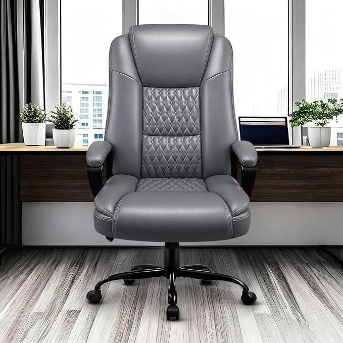 Leather Office Desk Chair,Ergonomic Office Chair with Lumbar Support,Computer Chair,Executive Leather Chair with Padded Flip-up Arm,Adjustable Armrests, Black,275LBS