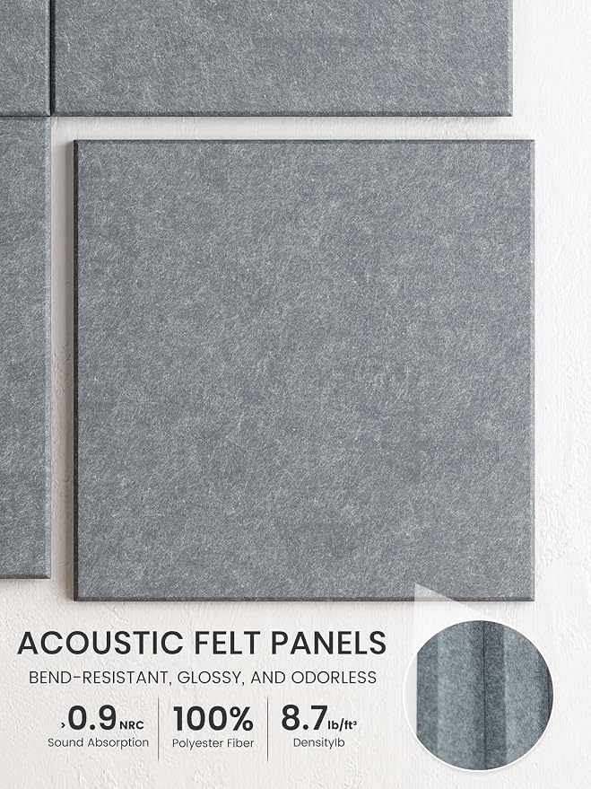 Bumusty 36" x 24" Large Cork Board Alternative, Blue Gray | 6-Pack Felt Bulletin Board Tiles, 60 Adhesive Tabs, 30 Pushpins, Home, Office, Classroom, Vision Board