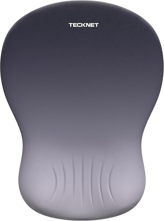 TECKNET Ergonomic Mouse Pad with Wrist Rest, Smooth Surface & Non-Slip Base | Memory Foam Mousepad with Wrist Support, Ergonomic Middle Concave for Laptop/PC, Pain Relief for Home Office Gaming, Gray