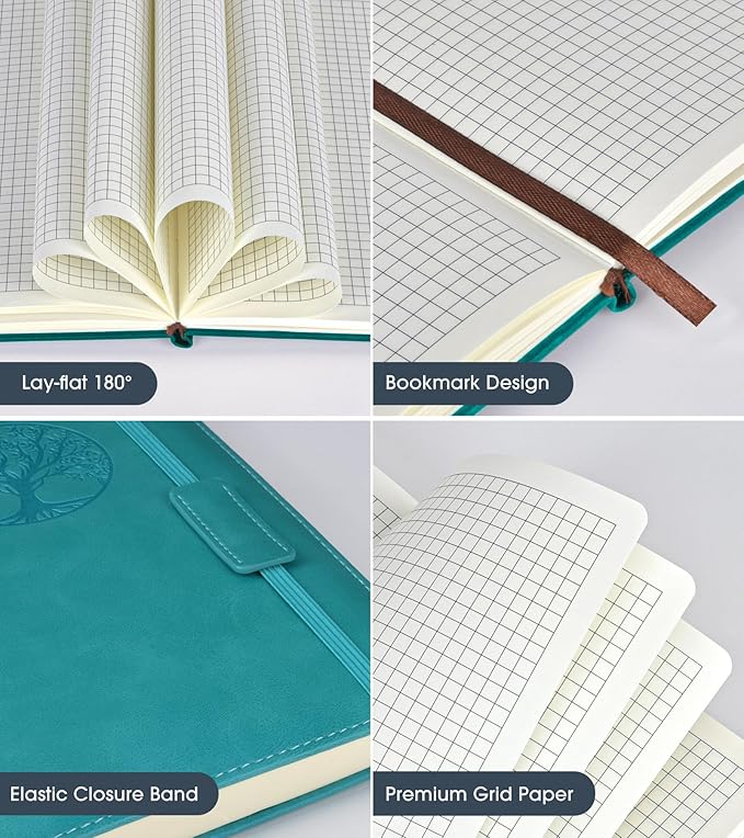 Graph Paper Notebook Journal for Women Men,140 Pages Hardcover Grid Notebooks for Work & School,Leather Journals for Writing, Graphing Paper Notebook 5.7"×8.3" (Blue)