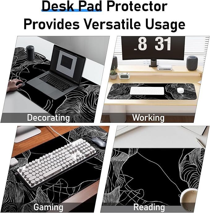 Line Mouse pad, Gaming Mouse pad, Waterproof, Non-Slip Rubber, Stitched Edges, Suitable for Computers, laptops, Home, Office, 31.5x11.8 inches, Black Terrain line