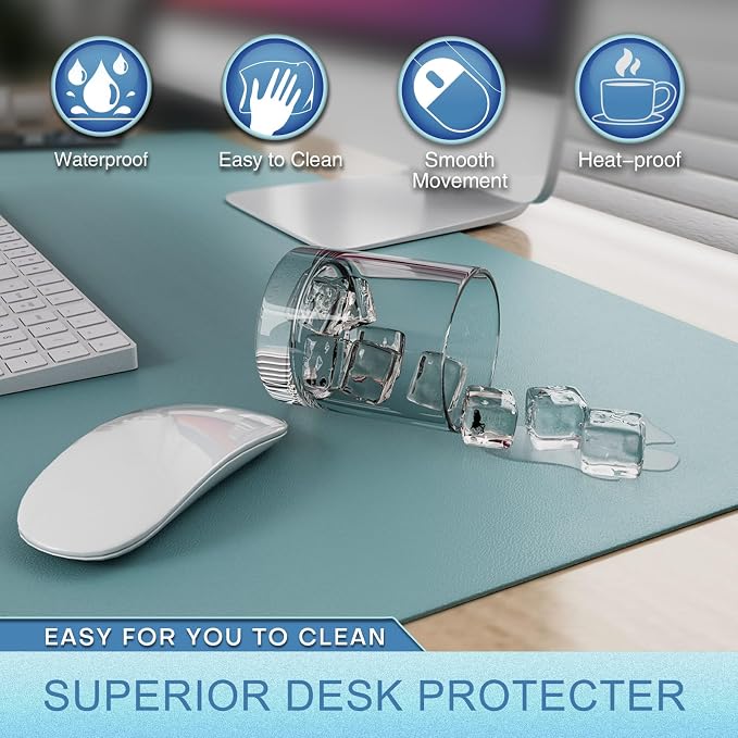 K KNODEL Large Desk Protector Mat and Pad for Office (Sky Blue, 17"x35.4") | Waterproof Desk Mat, Desk Pads and Blotters, Desktop Mat, Desk Protector and Cover, Office Computer, Laptop and Keyboard Mat