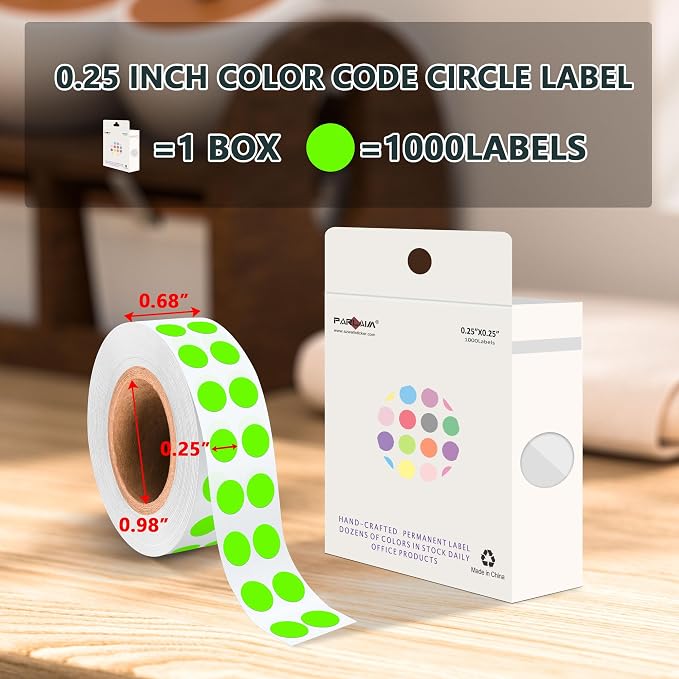 PARLAIM 1/4 Inch Circle Sticker Labels,1000 Stickers Round Color Coding Circle Dots Stickers, Adhesive Roll Dot Label for Inventory Organize, File Classification(Fluorescent Green)