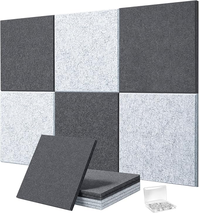 0.47" Thick Felt Pin Board 36"x24" Large Cork Board Alternative 6 Pack 11.81"x11.81"Felt Bulletin Board Wall Tiles Notice Board with 30 Pushpins for Home Office School(Silver&Dgrey)
