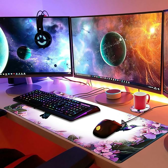 Hummingbird Extended Large Mouse Pad with Coaster - 35.4 x 15.7 Full Desk Mousepad - Stitched Edges - Ultimate Gaming Desk Mat