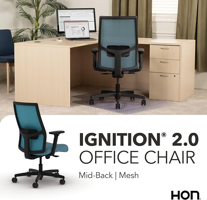 HON Ignition 2.0 Ergonomic Office Chair, Lumbar Support, Desk Chair, Sky | Ergonomic office desk chair with lumbar support, adjustable arms, office decor, workstation comfort for focused productivity