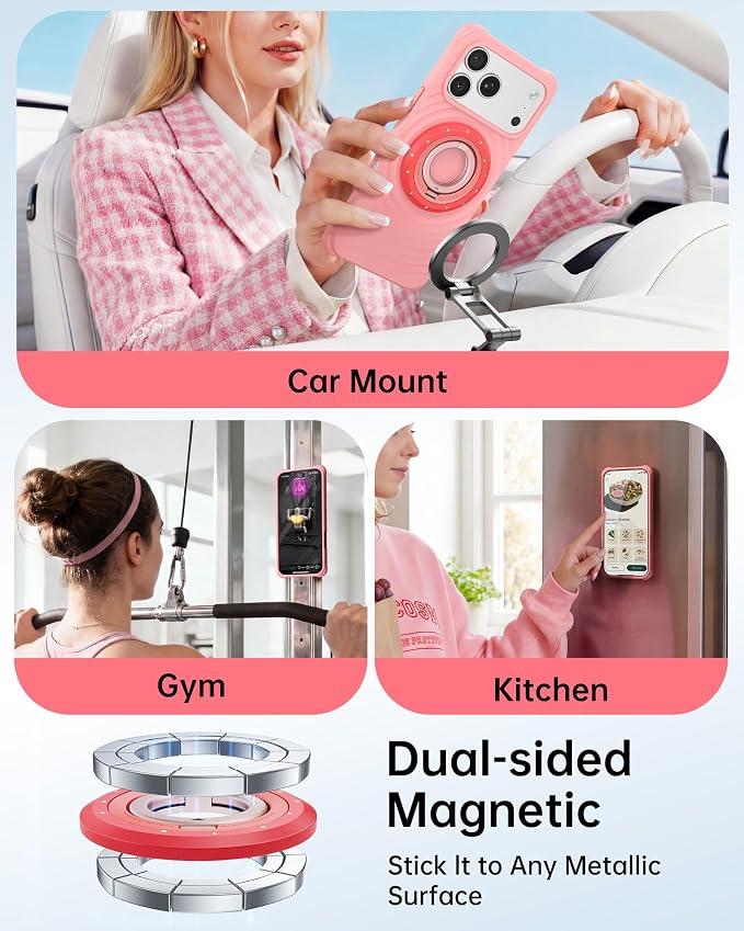 SYNCWIRE Magnetic Phone Ring Holder, for MagSafe Phone Grip Stand Kickstand | 360° Rotation, Double-Sided Magnet, Cell Phone Grip Finger Holder, for iPhone 17 16 15 14 13 12 Pro Max, MagSafe Accessories