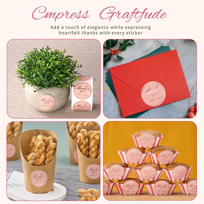 Thank You Stickers for Small Business – 500 Blush Pink Round Stickers with Rose Gold Foil, 1.5 Inch Waterproof Adhesive Labels for Packaging, Gifts & Envelopes