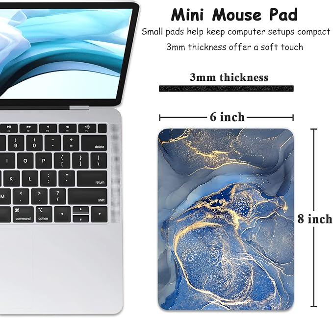 Dapesuom Small Mouse Pad, 6 x 8 Inch Thick Rubber Premium-Textured Non-Slip Portable & Washable Mini Mouse Mat for Women Wireless Laptops Keyboard Tray Gaming Work Computer Travel, Gray Gold Marble