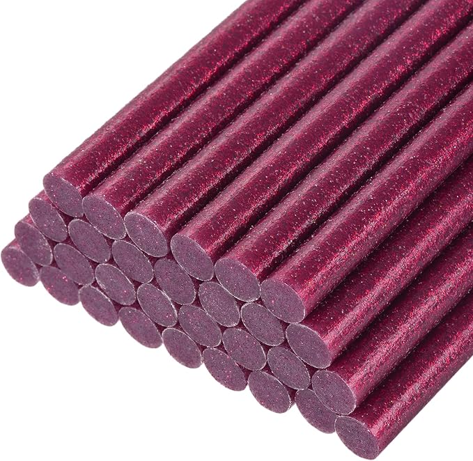 uxcell 30pcs Mini Hot Glue Gun Sticks 4-inch x 0.43-inch High Sticky Large Hot Glue Sticks for Glue Gun, Glitter Rose Red