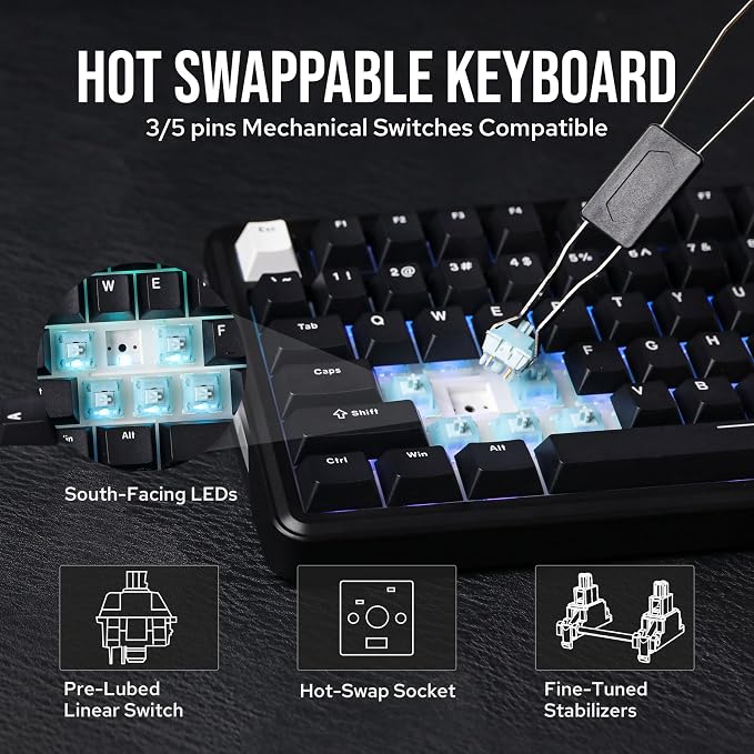 EPOMAKER TH85 QMK/VIA Wireless Gaming Keyboard, BT5.0/2.4GHz/USB-C | Hot-Swap Pre-lubed Custom Creamy Jade Linear Switches, Gasket Creamy Keyboard for PC/Mac/Office/Gaming (Black)