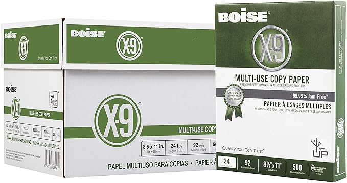 Boise Paper X-9 Multi-Use Copy Paper - 10 Ream (5000 Sheets) | 8.5" x 11" Letter | 92 Bright White - 24 lb. | CC2241-CTN
