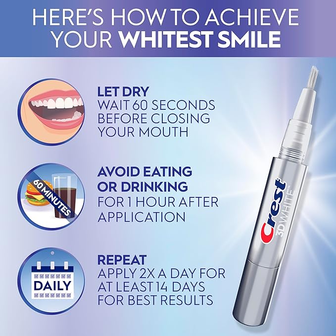 Crest 3DWhite Teeth Whitening Pen – Easy to Use, Erases Surface Stains – Up to 75 Uses per Pen – Convenient, On-The-Go Teeth Whitening Solution