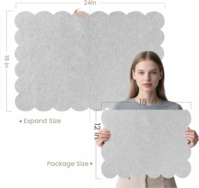 Scalloped Bulletin Board 24x18 inches, Decorative Felt Pin Board for Wall | Cute Cork Board Alternative with Push Pins, Foldable Display Vision Board for Photos, Notes & Reminders