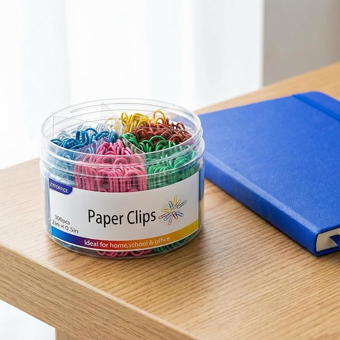 Colored Jumbo Paper Clips, 2 Inch (50mm), 300PCS | Vinyl Coated, Rust Proof, Storage Box Included, For Office School Home Document