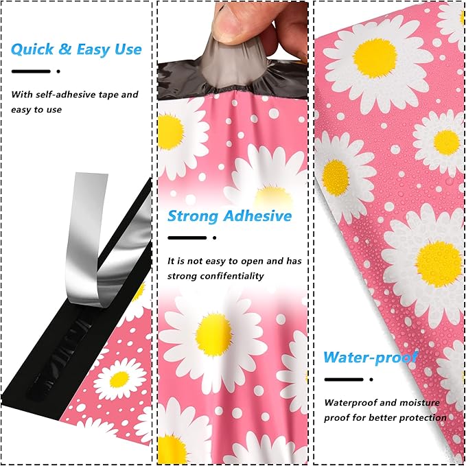 Poly Mailer 10x13 Inch 100 Pcs, Waterproof and Tear-Resistant Shipping Bags for Clothing, Cute Mailing Bags with Self-Seal, Daisy Printed Packaging Bags for Small Business