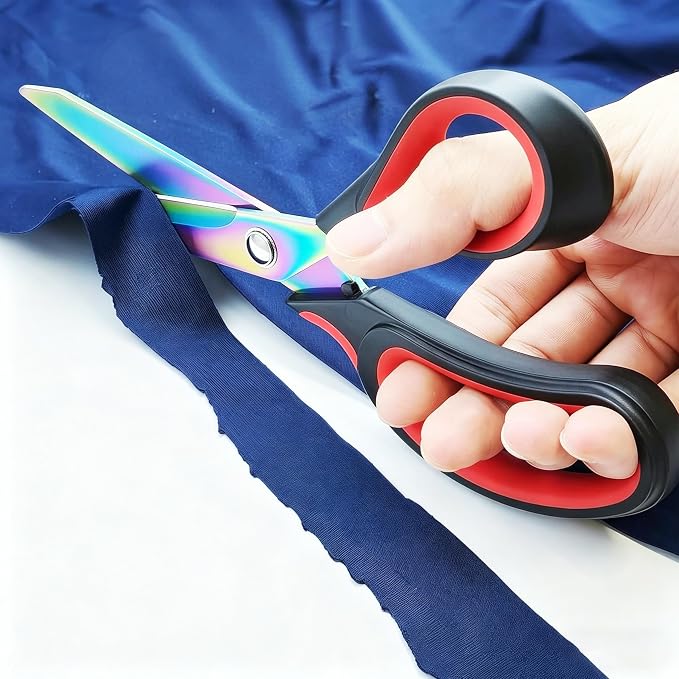 Scissors Multi-Purpose, 9.5" Sharp Sewing Scissors, Professional Heavy Duty Titanium Coating Forged Stainless Steel Shears for Fabric Leather,Dressmaking,Tailoring,Quilting,Home,Office,Art & School