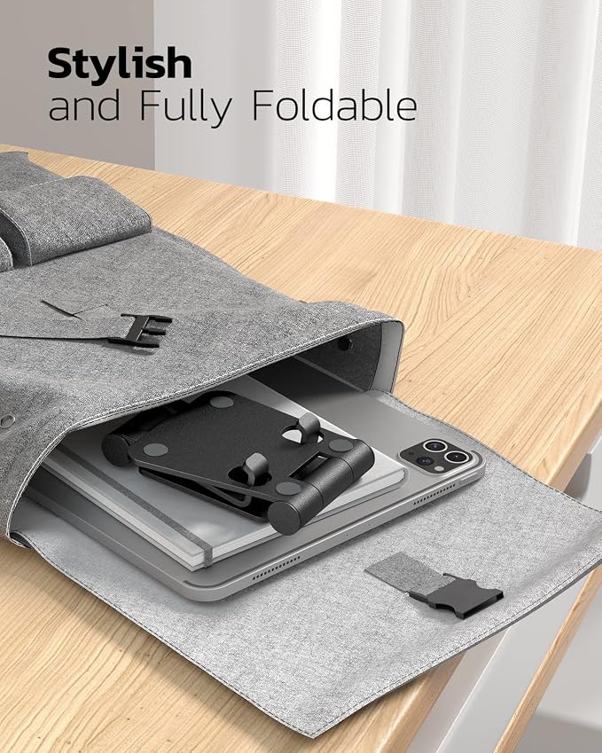 Nulaxy 2 Pack Aluminum Dual Folding Cell Phone Stanr for Desk, Black&Black | Height Angle Adjustable, Portable Phone Holder Fits 18mm Thick Case, Anti-Slip Base, Smartphone Desktop Essential Accessory