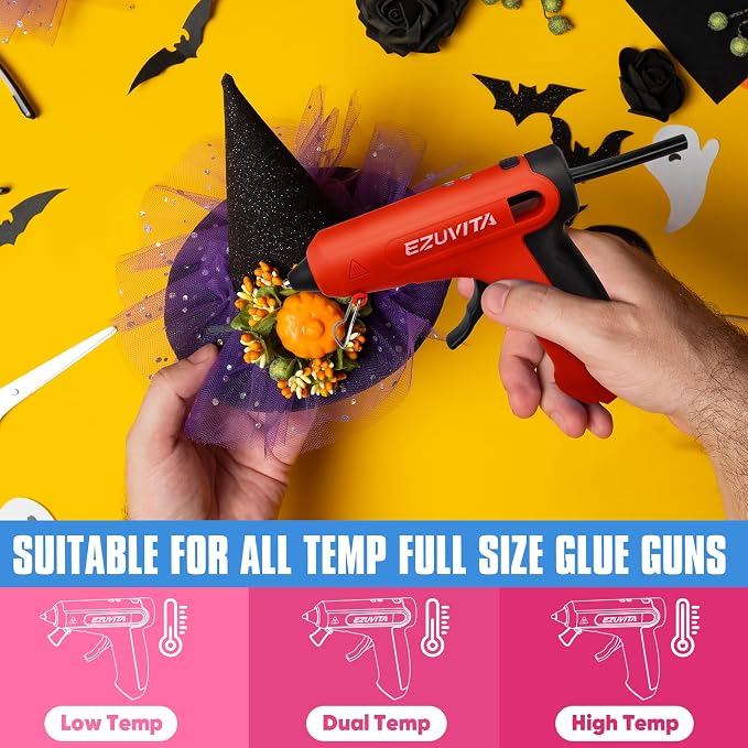 EZUVITA 60-Pack Full Size Hot Glue Sticks, 0.43” Dia x 8” Long | Black, for All-Temp Full Glue Guns, for DIY Art Craft General Repairs, Festival Decorations