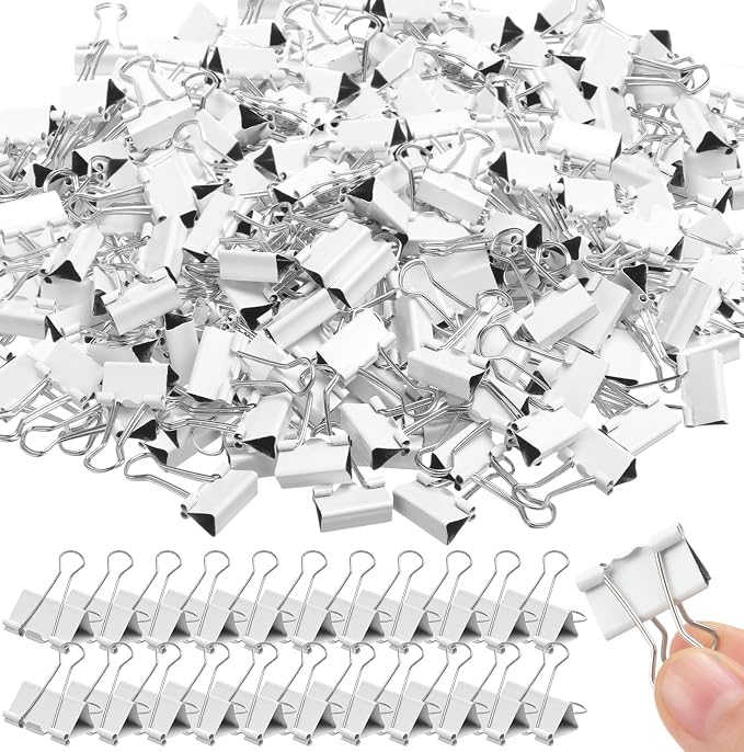 Jetec 300 Pack 0.6in/15mm White Metal Binder Clips Bulk Small Reusable Fold Back Binder Clips Paper Clamps Spring Steel Sturdy for Home Office School Supplies