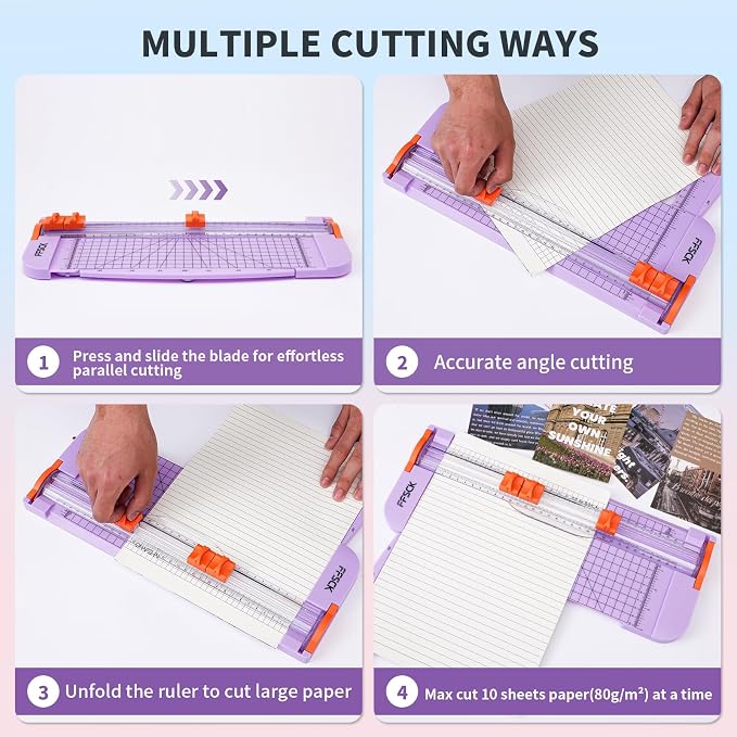 A4 Paper Cutter Slider 12 Inch Paper Trimmer Photo Cutter, Purple | Small Paper Cutter for Classroom Scrapbooking Cutter, Cutter Sliding