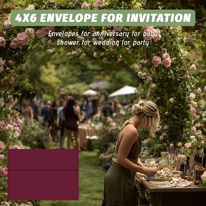 4x6 Envelopes For Invitation (50, Burgundy, A6) | A6 envelope 4.75x6.5 inch,Envelopes for A6 cards,Self Seal envelopes for weddings, greeting cards,baby shower,photos,birthday