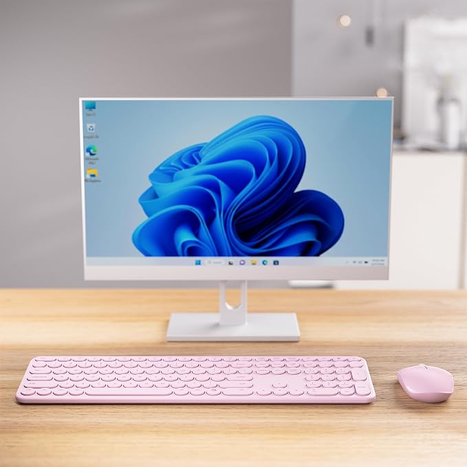 MPTOG Wireless Keyboard and Mouse Combo (Pink) | Retro Round Typewriter Keys, 2.4G Silent Connection, Ergonomic Aesthetic Desk Set for Home Office, Laptop, PC, Mac
