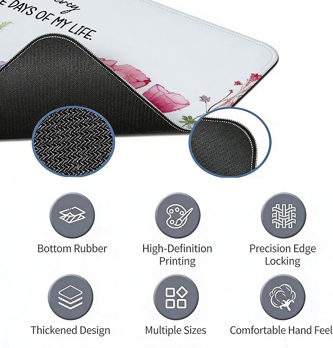 Flroal Christian Desk Mat, Bible Verses Large Mouse Pad 31.5x11.8 | Surely Goodness and Mercy, Flroal Gaming Mouse Pad, Bible Inspiration Gifts, Christian Office Decor for Women